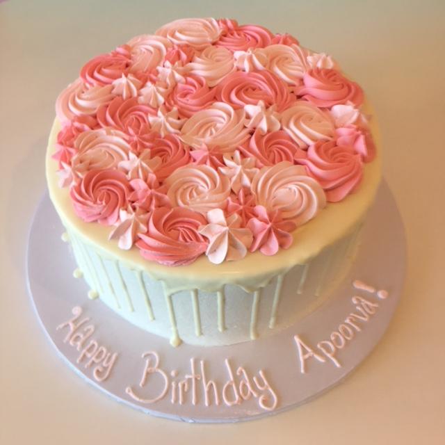 Pink Rosette Cake with White Ganache