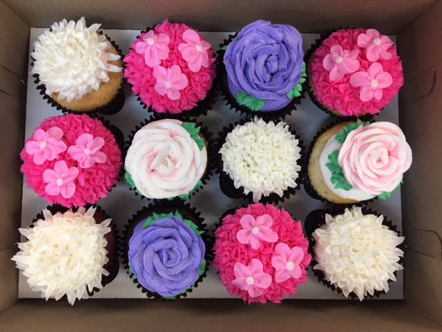 12 Assorted Flower Cupcakes